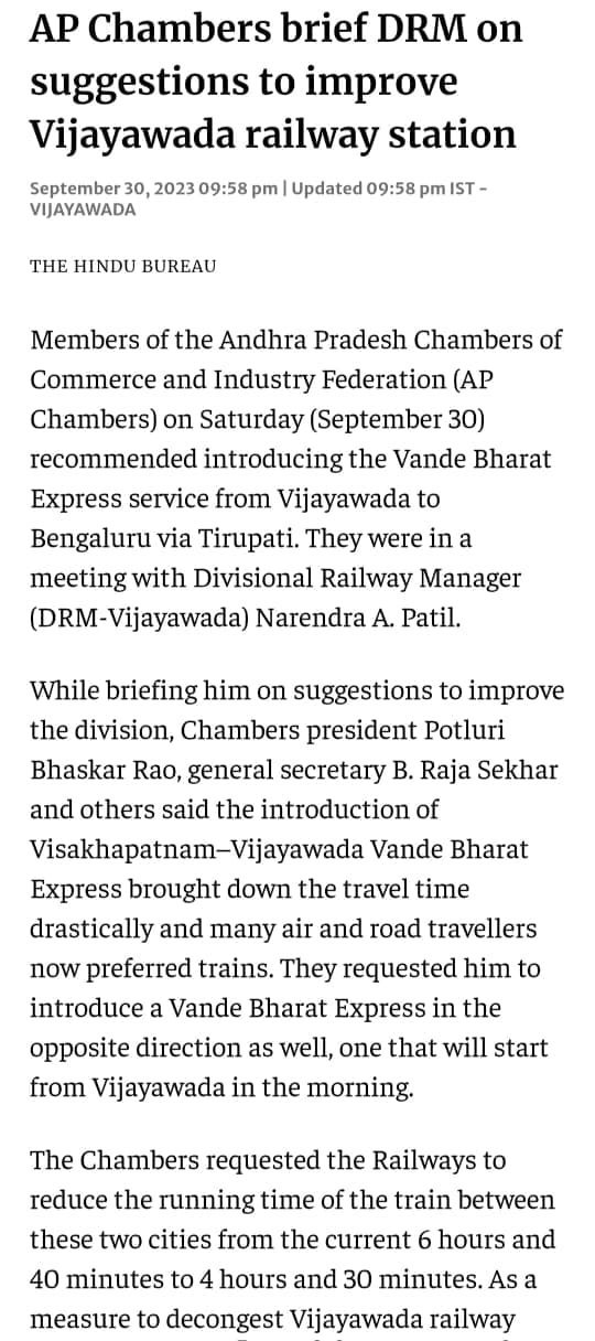 Media coverage of the office-bearers’ meeting with the Divisional Railway Manager of Vijayawada Division. (2)