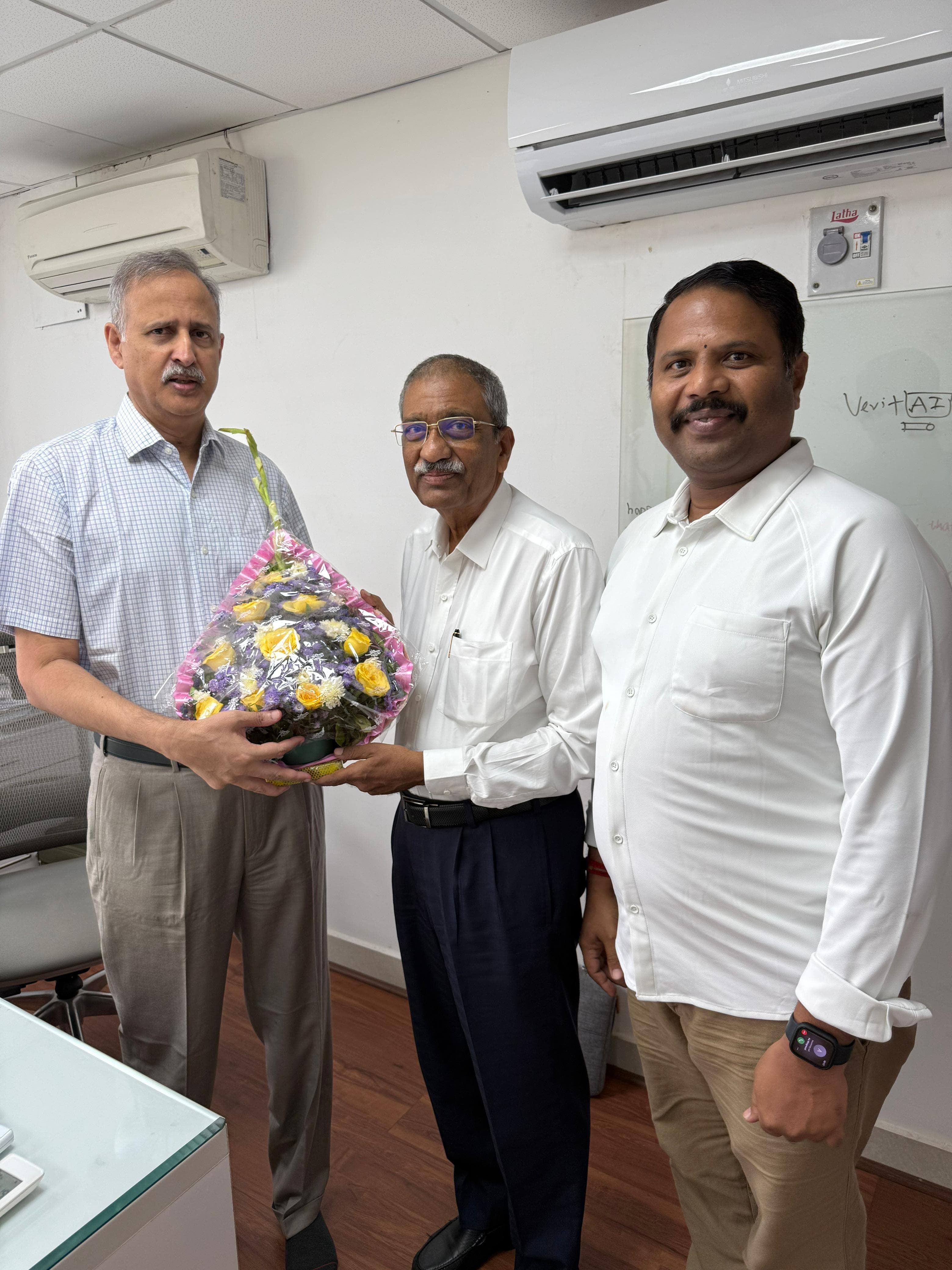 Sri Potluri Bhaskara Rao, President of AP Chambers, called on Dr. Ravi P. Vemuru, Chairman of the AP Non-Resident Telugu Society (APNRTS) today. He was accompanied by Sri Burra Phani Chandra, Vice Chairman of the Energy Committee.