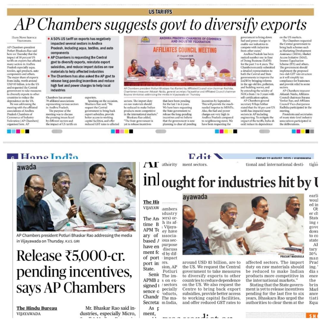 AP Chambers Suggests Govt to Diversify Exports.